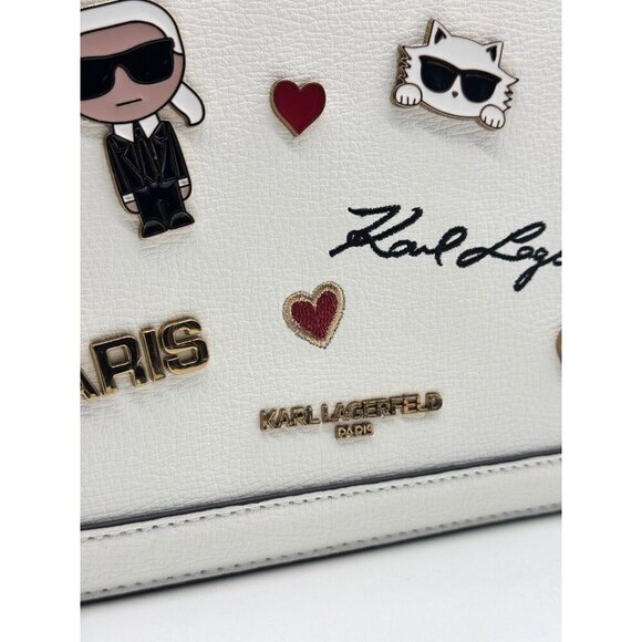 KARL LAGERFELD Simone leather flap top handle small satchel (no long strap)WHITE - Picture 3 of 12